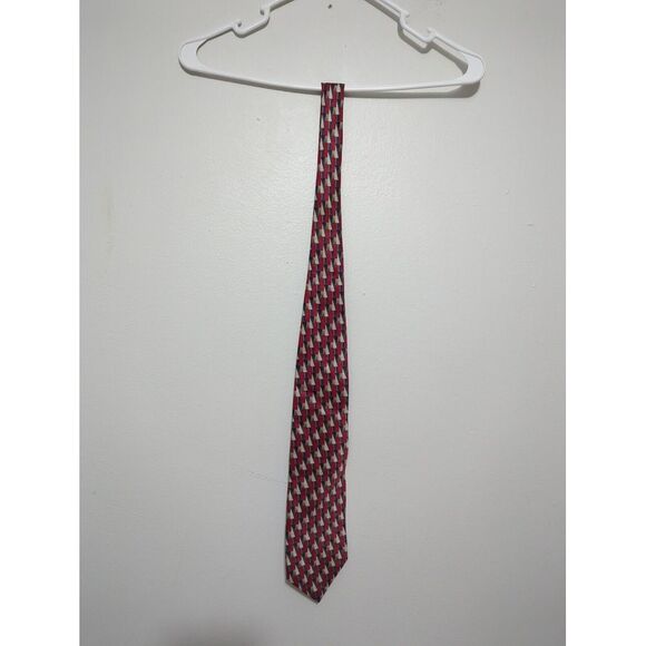 Stafford Executive Mens NeckTie Multicolor Red Abstract Block Pattern 100% Silk - Picture 1 of 5